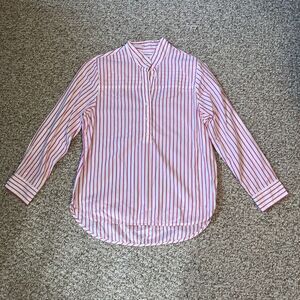 J Crew Womens Long Sleeve Popover Shirt Size 4 Pink Striped Coastal Grandma